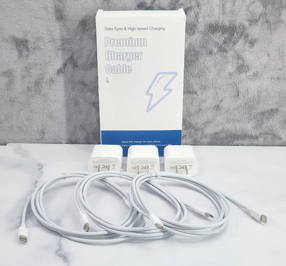 Box of 3 Premium Charging Cables, High-Speed USB-C White 6 Ft Braided Cord